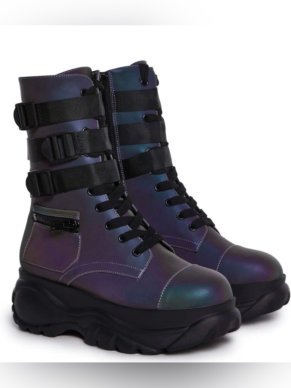 NWOB Iridescent Purple Platform Combat Boots - Women's Size 7